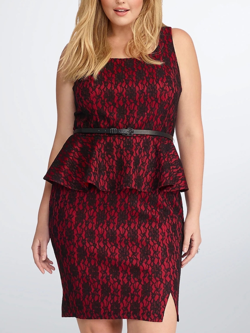 Sexy 💋 Plus Size 16 Torrid Red Black Lace Peplum Sheath Dress Rebel Wilson